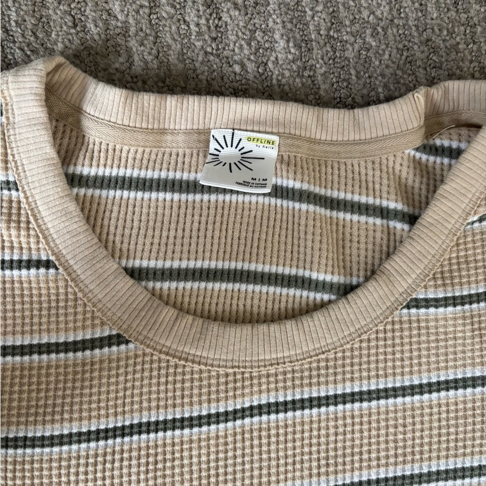 OFFLINE By Aerie Women’s Wow! Relaxed Waffle T-Shirt Color Soft Wheat - Picture 3 of 10